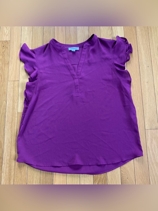 Calvin Klein Tops - Calvin Klein Ruffle Sleeve Split V-Neck Blouse Plum Magenta Medium